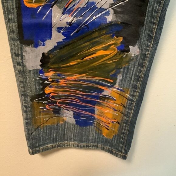 Azure love life vintage men retro y2k splattered abstract Art Wear Demin Jeans - Picture 4 of 11